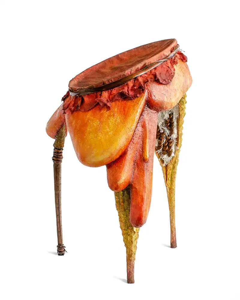 Abstract organic form sculpture with mixed media, emphasizing creativity and artistic experimentation.